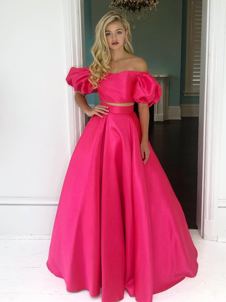 fuchsia two piece prom dress