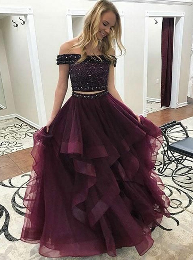 2 piece prom dress burgundy