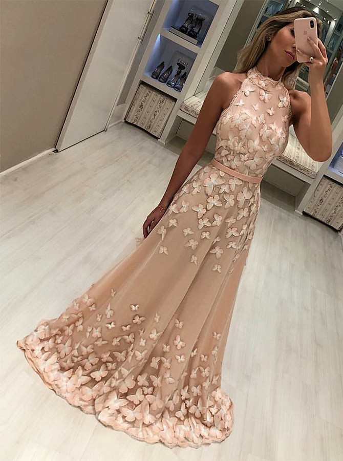 champagne sleeveless chiffon dress