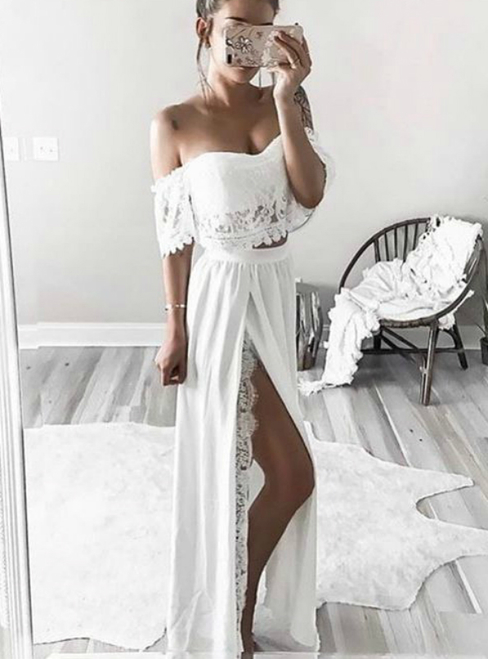 White prom dress with on sale slit