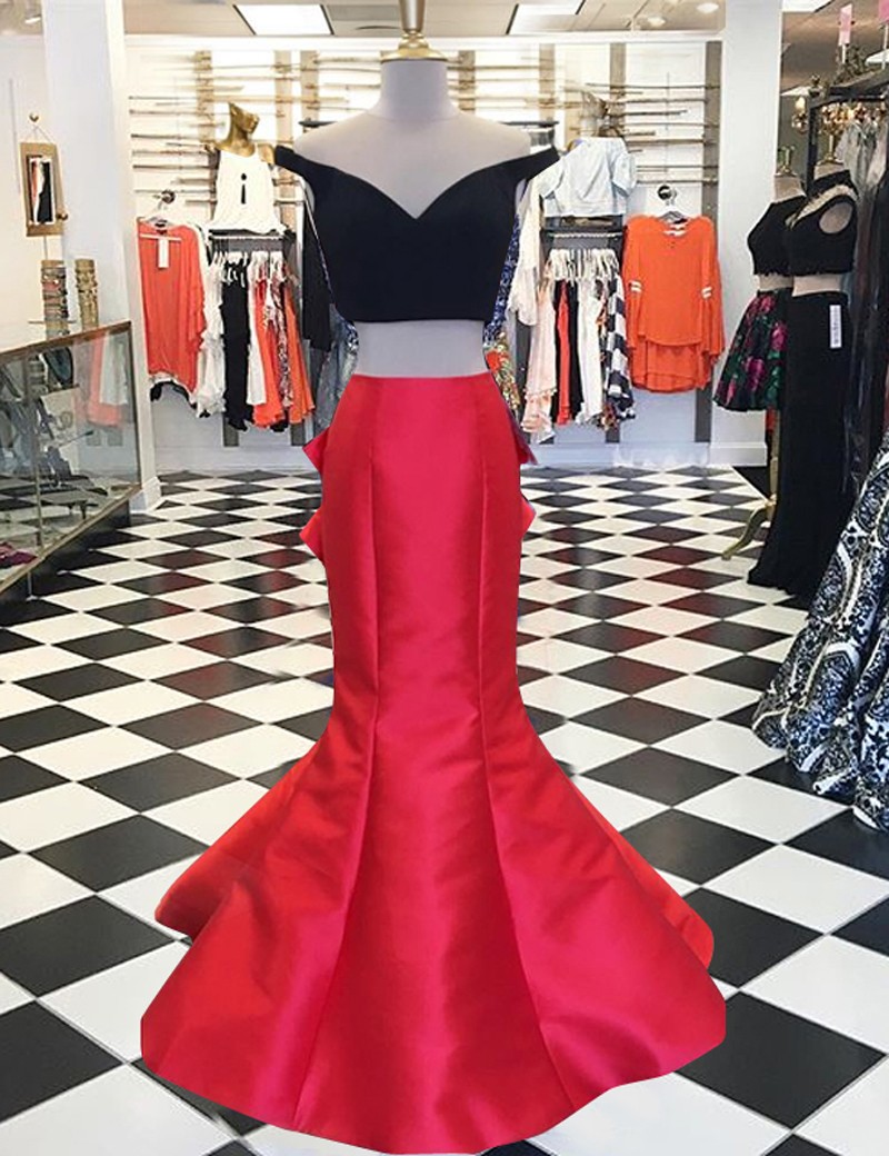 Red two piece hot sale mermaid prom dress