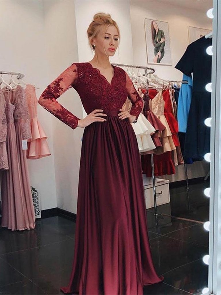 Bridesmaid dresses burgundy outlet long sleeve