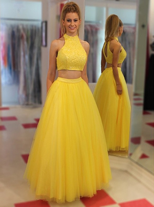 Yellow prom dress two hot sale piece