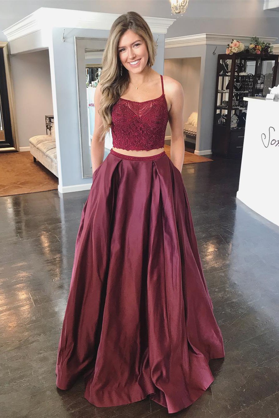 Maroon two best sale piece dress