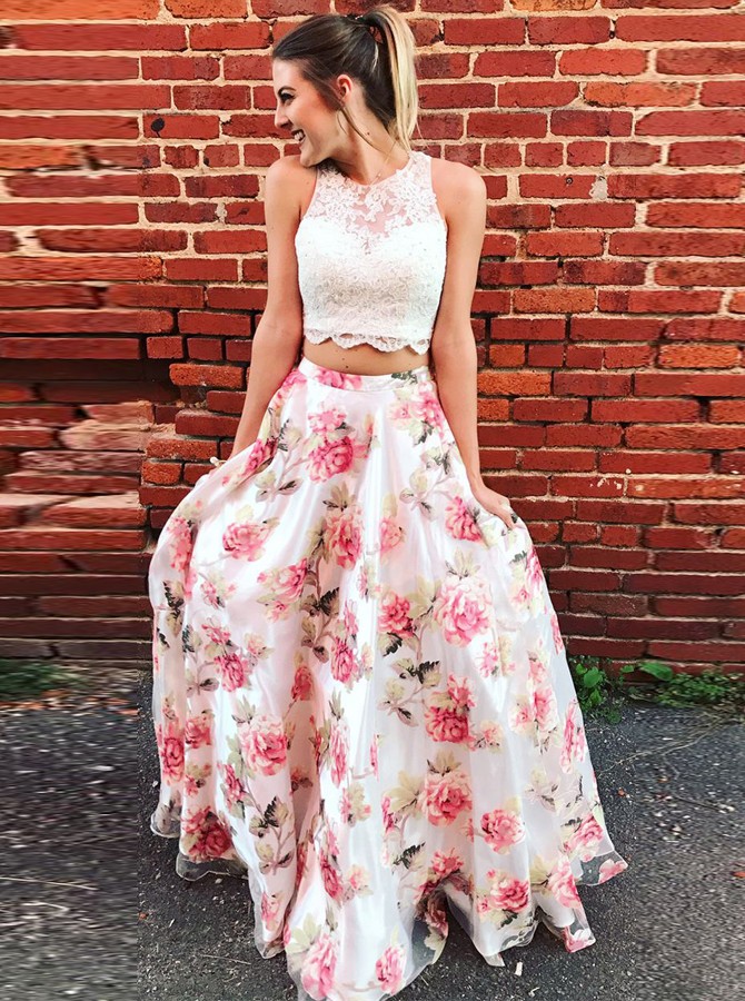 Two piece clearance chiffon prom dress