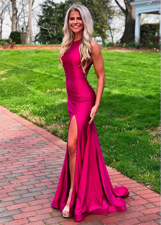 hot pink slit dress