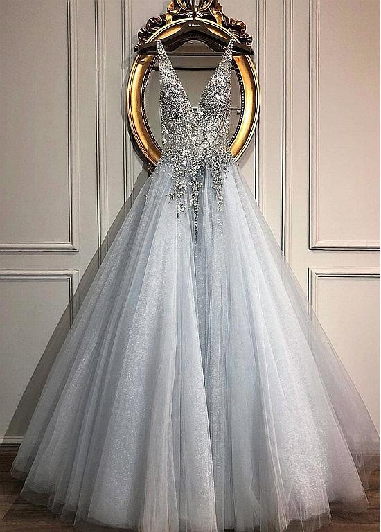 silver tulle wedding dress