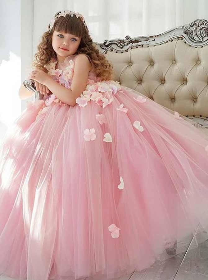 pink tulle flower girl dress