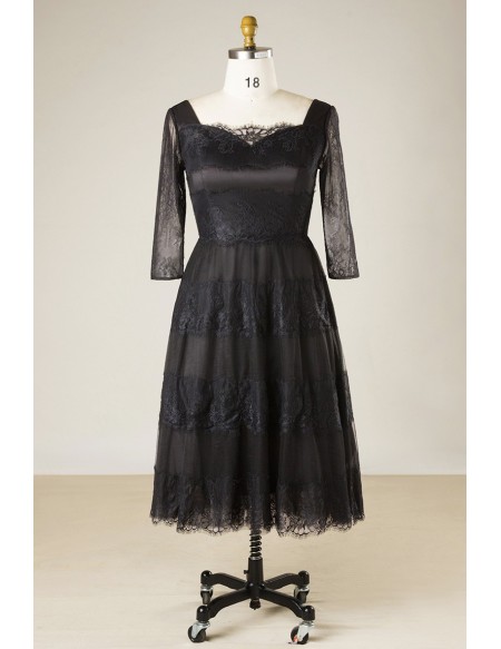 short black dress with lace sleeves