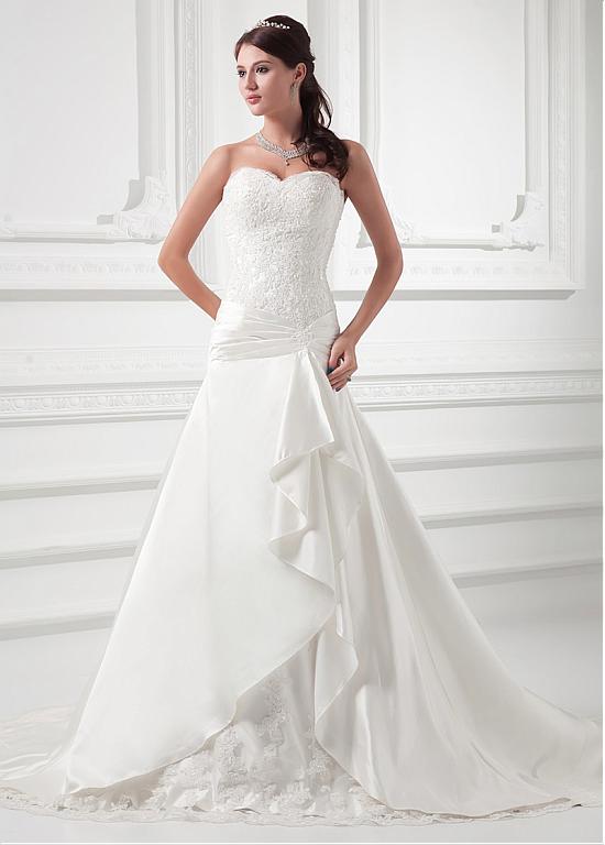 Dropped Waistline A Line Satin Sweetheart Wedding Dress