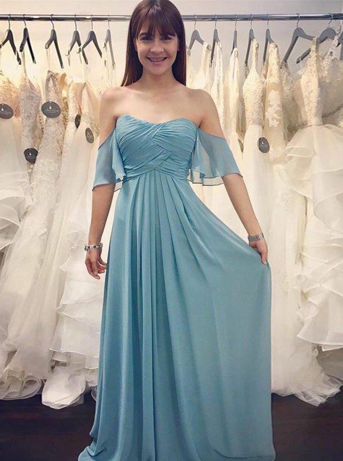 Ruched long bridesmaid 2024 dress with ruffles