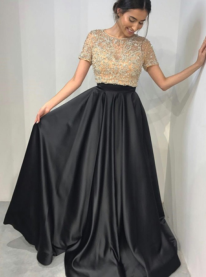 satin prom dress with sleeves